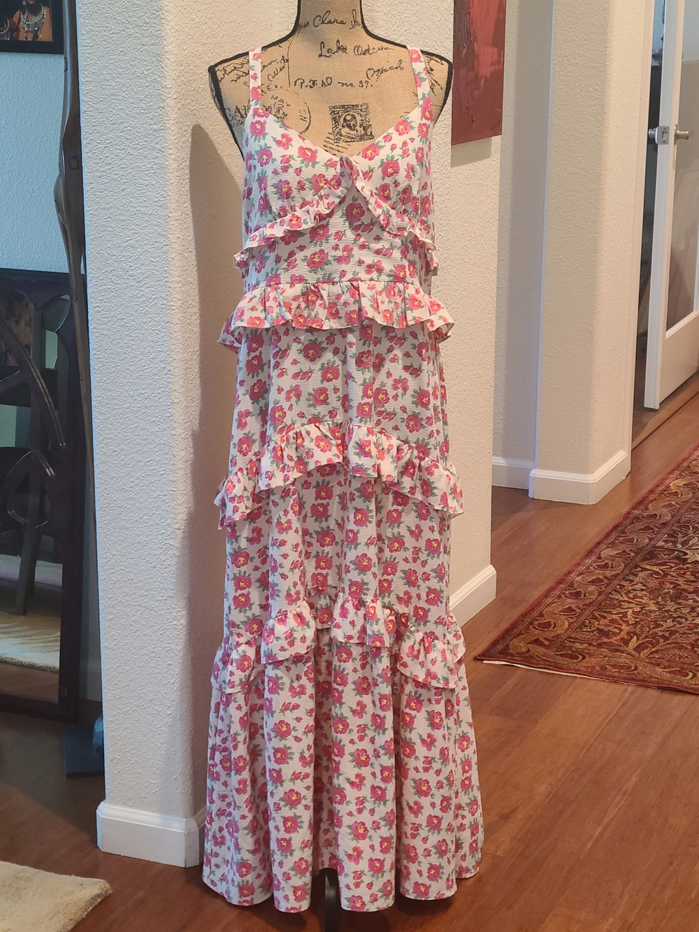 Lush Pink Floral Ruffle Tiered Maxi Dress